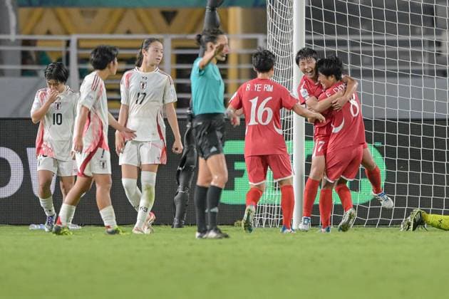 Korea DPR U17, U 17 v Japan U17 - FIFA U17 Women s World Cup Morocco 2025: Quarter-Final A player from Korea DPR celebrates the 5-1 goal during the FIFA U17 Women s World Cup Morocco 2025 quarter-final match between Korea DPR and Japan in Rabat, Morocco, on November 1, 2025, at the Olympic Stadium. Rabat Morocco  Copyright: xAndreaxxAmatox originalFilename:amato-notitle251101_npxwT.jpg