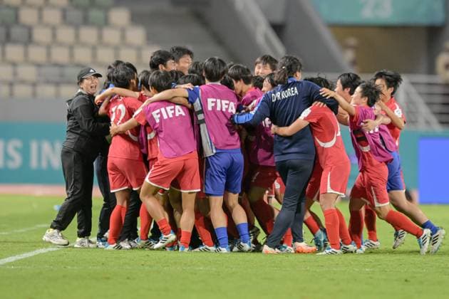 Korea DPR U17, U 17 v Japan U17 - FIFA U17 Women s World Cup Morocco 2025: Quarter-Final Korea DPR players celebrate their qualification to the semifinals during the FIFA U17 Women s World Cup Morocco 2025 quarter-final match between Korea DPR and Japan in Rabat, Morocco, on November 1, 2025, at the Olympic Stadium. Rabat Morocco  Copyright: xAndreaxxAmatox originalFilename:amato-notitle251101_npy0I.jpg