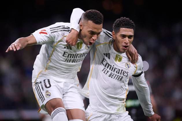 Kylian Mbappe At Real Madrid Cf V Valencia CF- Madrid Real Madrid CF’s Kylian Mbappe (l) and Jude Bellingham celebrate goal during La Liga match between Real Madrid CF and Valencia CF at Santiago Bernabeu Stadium in Madrid, Spain on November 1, 2025. Round 11 of the 2025 2026 season. Photo by Jorge Ropero ALTERPHOTOS ABACAPRESS.COM Madrid Spain  Copyright: xAlterPhotos ABACAx