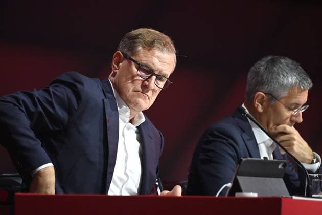 from left Jan Christian DREESEN Chairman of the Board FCB , Herbert HAINER President Bayern Muenchen Annual General Meeting 2025 of FC Bayern Muenchen e V on 02 11 2025, Rudi Sedlmayer Halle