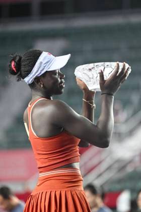 Victoria Mboko Get The Champion Of WTA250 Canadian tennis player Victoria Mboko catches the Championship trophy at the Hong Kong Tennis Open on November 2, 2025 in Hong Kong. (Photo by Kobe Li Nexpher Images) Hong Kong
