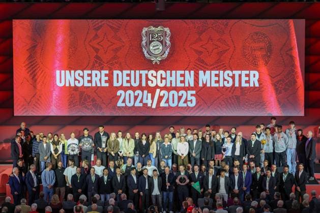 Soccer Annual General Meeting FC Bayern München eV 2025 at BMW Park in Munich Picture with all German champions of the past season DFL regulations prohibit any use of photographs as image sequences and or quasi video xMSx