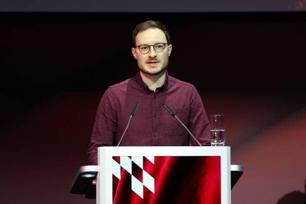 Soccer Annual General Meeting FC Bayern München eV 2025 at BMW Park in Munich FC Bayern München fan Michael Ott at the lectern DFL regulations prohibit any use of photographs as image sequences and or quasi video xMSx