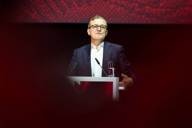 Soccer Annual General Meeting FC Bayern München eV 2025 at BMW Park in Munich Jan Christian Dreesen Chairman of the Board Munich DFL regulations prohibit any use of photographs as image sequences and or quasi video xMSx
