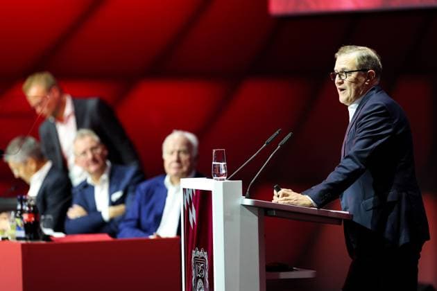 Soccer Annual General Meeting FC Bayern München eV 2025 at BMW Park in Munich Jan Christian Dreesen Chairman of the Board Munich DFL regulations prohibit any use of photographs as image sequences and or quasi video xMSx
