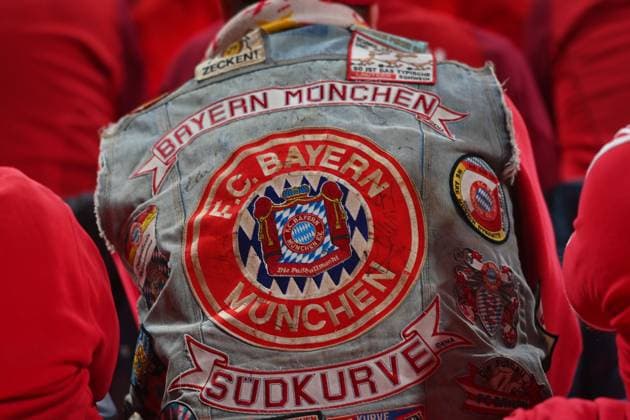 Edge motif member,fan,soccer fan wears jeans jacket with club emblem on the back Annual General Meeting 2025 of FC Bayern Muenchen e V on 02 11 2025, Rudi Sedlmayer Halle