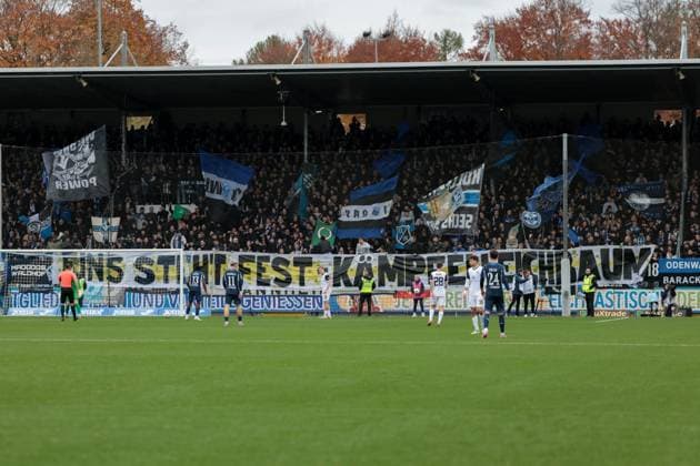 02 11 2025, xhettx, Soccer 3 Liga, TSG 1899 Hoffenheim U23 SV Waldhof Mannheim v l Waldhof with banner for Eichbaum Brewery DFL DFB REGULATIONS PROHIBIT ANY USE OF PHOTOGRAPHS as IMAGE SEQUENCES and or QUASI VIDEO Hoffenheim