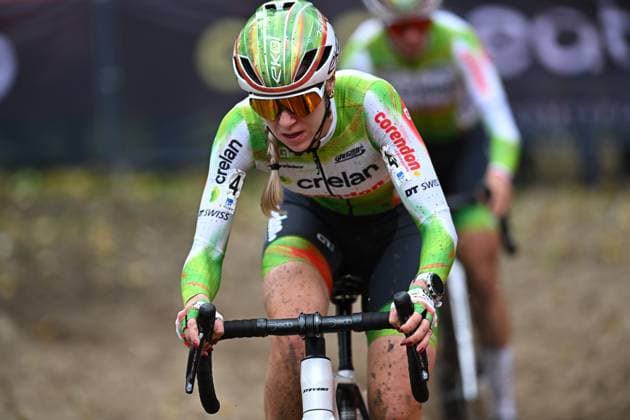 Dutch Inge van der Heijden pictured in action during the elite women race of the Rapencross cyclocross in Lokeren, the second race (out of 8) of the X2O Badkamers Trophy, Sunday 02 November 2025. DAVIDxPINTENS  x138720683x