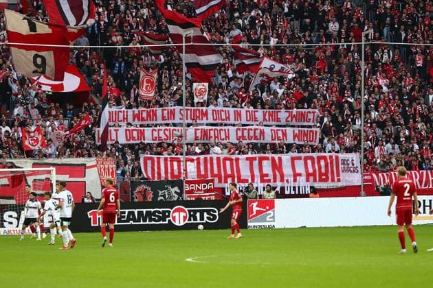 02 11 2025, xmohx, Soccer 2 Bundesliga, Fortuna Duesseldorf 1 FC Kaiserslautern v l Fans Fortuna Duesseldorf, Mood, Scarves, Ultras, Spectator banner DFL DFB REGULATIONS PROHIBIT ANY USE OF PHOTOGRAPHS as IMAGE SEQUENCES and or QUASI VIDEO Duesseldorf