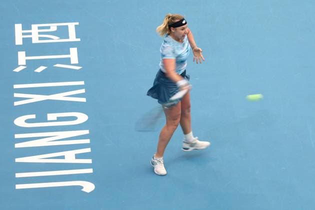 JIUJIANG, CHINA - NOVEMBER 02: Anna Blinkova returns a shot in the Women s Singles Final match against Lilli Tagger of Austria on day 7 of 2025 Jiangxi Open at Jiujiang International Tennis Center on November 2, 2025 in Jiujiang, Jiangxi Province of China.  Copyright: xChinaxNewsxServicex 111601384199