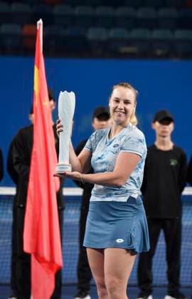 JIUJIANG, CHINA - NOVEMBER 02: Champion Anna Blinkova poses with trophy during the awards ceremony following the Women s Singles Final match against Lilli Tagger of Austria on day 7 of 2025 Jiangxi Open at Jiujiang International Tennis Center on November 2, 2025 in Jiujiang, Jiangxi Province of China.  Copyright: xVCGx 111601372084