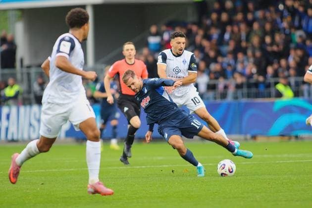 v li in duel , Luka Duric TSG Hoffenheim II, 10 , Arianti Ferati SV Waldhof Mannheim II, 10 GER, TSG 1899 Hoffenheim II vs SV Waldhof Mannheim, Football, 3 Liga, Matchday 13, Season 2025 2026, 02 11 2025 DFL DFB REGULATIONS PROHIBIT ANY USE OF PHOTOGRAPHS as IMAGE SEQUENCES and or QUASI VIDEO GER,TSG 1899 Hoffenheim II vs Waldhof Mannheim, Football, 3 Liga, Matchday 13, Season 2025 2026, 02 11 2025 Hoffenheim Copyright: xEibner-Pressefoto JoergxHirschx EP_JHH