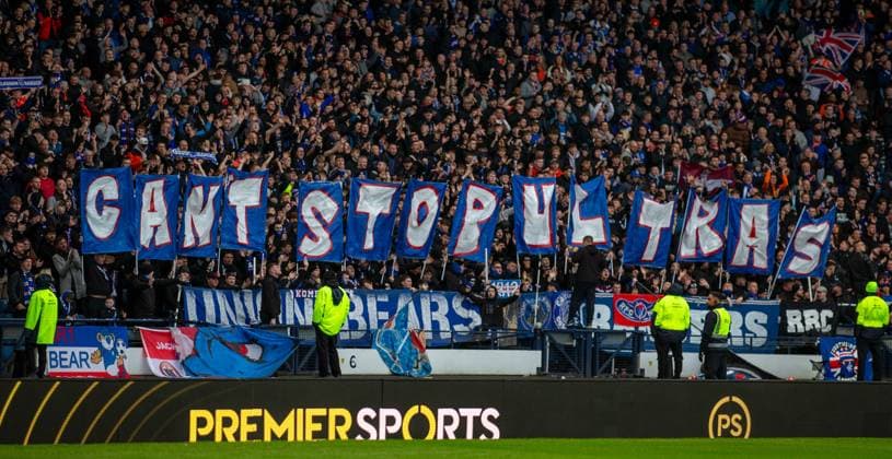 2nd November 2025; Hampden Park, Glasgow, Scotland; Scottish Premier Sports Cup semi final, Rangers versus Celtic; Rangers fans banners  VagelisxGeogriou