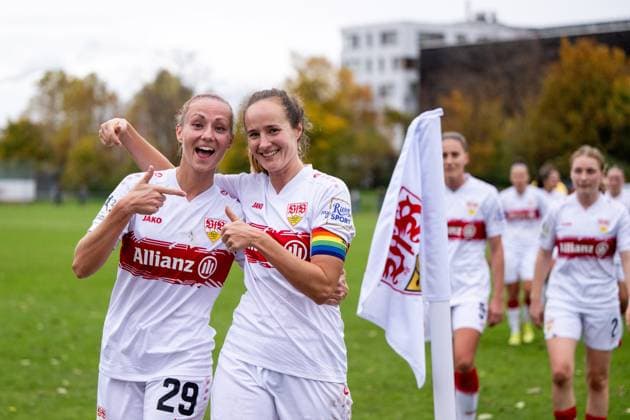Meike Meßmer VfB Stuttgart, 29 is happy with Fabienne Dongus VfB Stuttgart, 33 , GER, VfB Stuttgart vs VfR SW Warbeyen, Soccer, Women, 2 Bundesliga, Matchday 9, Season 2025 2026, 02 11 2025 GER, VfB Stuttgart vs VfR SW Warbeyen, Soccer, Women, 2 Bundesliga, Matchday 9, Season 2025 2026, 02 11 2025 Bad Cannstatt Copyright: xEibner-Pressefoto Memmlerx EP_MMR