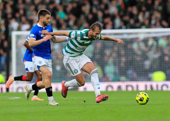 Celtic v Rangers Premier Sports Cup Benjamin Nygren of Celtic (right) shields the ball from Nicolas Raskin of Rangers during the Premier Sports Cup Semi-Final match between Celtic and Rangers at Hampden Park, Glasgow UK Newspapers OUT Copyright: xFredxPalmerx FIL-22443-0091