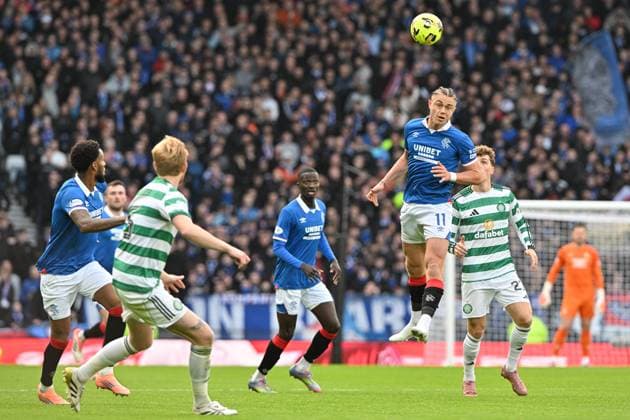 Celtic v Rangers Premier Sports Cup Thelo Aasgaard of Rangers wins a header during the Premier Sports Cup Semi-Final match between Celtic and Rangers at Hampden Park, Glasgow UK Newspapers OUT Copyright: xJamiexJohnstonx FIL-22444-0123