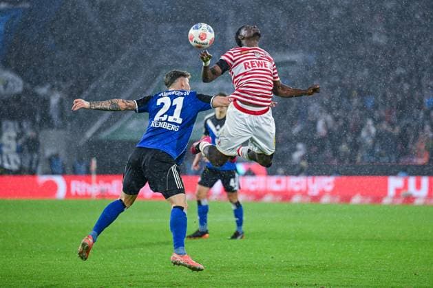 02 11 2025, Football, 1 Bundesliga, Matchday 6 Season 2025 2026, 1 FC Köln Hamburger SV, Nicolai Remberg Hamburger SV , Ragnar Ache 1 FC Köln xRHR PHOTO TKx Copyright: RHR-FOTOx RHR-FOTO TK