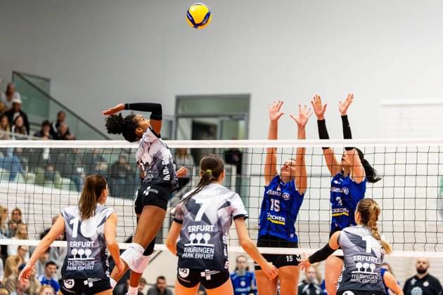02 11 2025, GER, Volleyball, Women, 1 BL, Main Round, Season 25 26, Schwarz Weiss Erfurt Allianz MTV Stuttgart Alianza Darley Schwarz Weiss Erfurt 99089 Erfurt Sporthalle Sportanlage Rieths Thüringen Germany