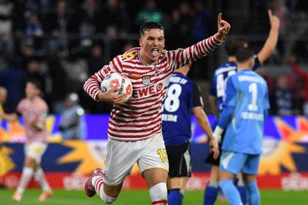 Said El Mala (1. FC Koeln) Torjubel, jubelt nach seinem Treffer zum 3:1 waehrend des Spiels der Bundesliga zwischen 1. FC Köln und dem Hamburger SV, RheinEnergieSTADION am 02. November 2025 in Köln, Deutschland. (Foto von Ralf Treese DeFodi Images) +++ Said El Mala (1. FC Koeln) celebrates after scoring his team?s third goal during the Bundesliga match between 1. FC Köln and Hamburger SV at RheinEnergieSTADION on November 2, 2025 in Köln, Germany. (Photo by Ralf Treese DeFodi Images) DFL regulations prohibit any use of photographs as image sequences and or quasi-video. (Photo by Ralf Treese DeFodi Images) Said El Mala 1 FC Koeln goal celebration, celebrates after scoring his team?s third goal during the Bundesliga match between 1 FC Köln and Hamburger SV, RheinEnergieSTADION on November 02, 2025 in Köln, Germany Photo by Ralf Treese DeFodi Images Said El Mala 1 FC Koeln celebrates after scoring his team?s third goal during the Bundesliga match between 1 FC Köln and Hamburger SV at RheinEnergieSTADION on November 2, 2025 in Köln, Germany Photo by Ralf Treese DeFodi Images DFL regulations prohibit any use of photographs as image sequences and or quasi video Photo by Ralf Treese DeFodi Images
