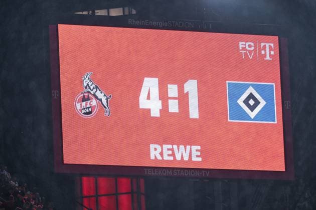 02 11 2025, Football, 1 Bundesliga, Matchday 6 Season 2025 2026, 1 FC Köln Hamburger SV, Final score 4 1, Scoreboard, xRHR FOTO TKx Copyright: RHR-FOTOx RHR-FOTO TK