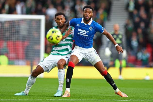 Auston Trusty of Celtic battles for the ball with Youssef Chermiti of Rangers during the Premier Sports Cup semi final at Hampden Park, Glasgow. Celtic v Rangers - Premier Sports Cup - Semi Final - Hampden Park, Glasgow, Lanarkshire, Scotland, UK - 02 Nov 2025Glasgow Hampden Park Lanarkshire United Kingdom  Copyright: xO Rourke RangersxFC Shutterstockx 15665969aj