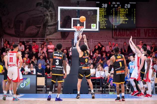 Barmer 2 Basketball Bundesliga ProA RheinStars Koeln vs Kirchheim, 02 11 25 Tylan James Pope Bozic Estriche Knights Kirchheim, 9, PF on a free throw Cologne, 02 11 25 Barmer 2 Basketball Bundesliga ProA RheinStars Koeln vs Kirchheim at Motor World in Cologne Copyright: xBEAUTIFULxSPORTS AxelxKohringx