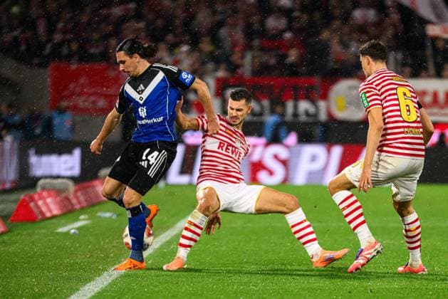COLOGNE, GERMANY - 2 NOVEMBER, 2025: Rayan Philippe, Tom Krauss, Eric Martel - The football match of Bundesliga 1.FC Koeln vs Hamburger SV at Rhein Energie Stadion.  Copyright: xVITALIIxKLIUIEVx