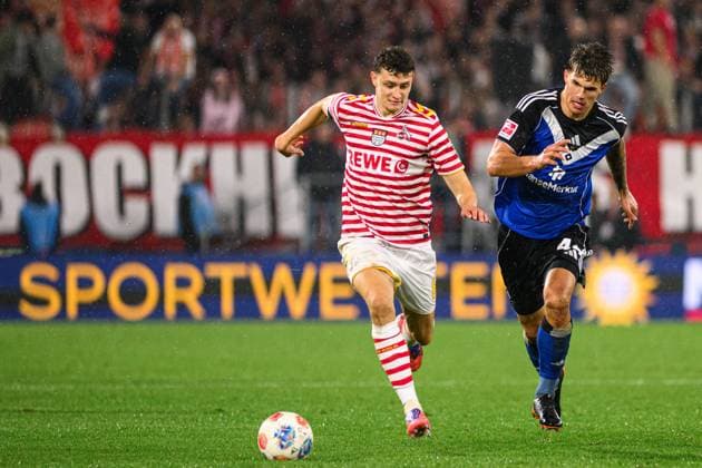 COLOGNE, GERMANY - 2 NOVEMBER, 2025: Eric Martel, Hannes Hermann - The football match of Bundesliga 1.FC Koeln vs Hamburger SV at Rhein Energie Stadion.  Copyright: xVITALIIxKLIUIEVx