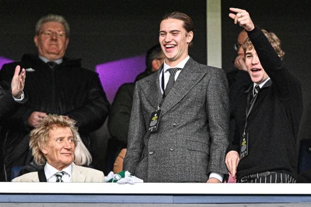 Celtic v Rangers Premier Sports Cup Rod Stewart (left) is seen with his two sons during the Premier Sports Cup Semi-Final match between Celtic and Rangers at Hampden Park, Glasgow UK Newspapers OUT Copyright: xJamiexJohnstonx FIL-22444-0380