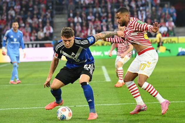 Nicolai REMBERG HH vs Linton MAINA K Action, duel, Soccer 1 Bundesliga, 9 Matchday, matchday9, 1 FC Koeln K Hamburger SV HH 4 1 on 02 11 2025 in Koeln Germany DFL regulations prohibit any use of photographs as image sequences and or quasi video Â