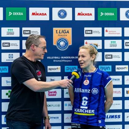 02 11 2025, GER, Volleyball, Women, 1 BL, Main Round, Season 25 26, Schwarz Weiss Erfurt Allianz MTV Stuttgart Antonia Stautz Allianz MTV Stuttgart in an interview 99089 Erfurt Sporthalle Sportanlage Rieths Thüringen Germany