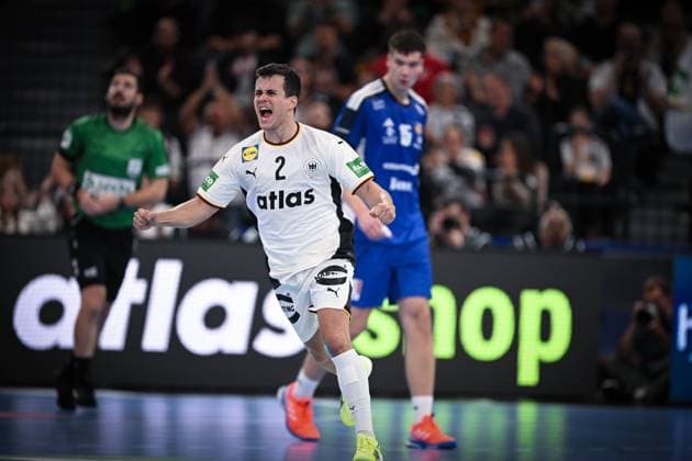 DHB 25 26 Germany Iceland on 02 11 2025 at SAP Garden in Munich Tim Freihöfer Freihoefer Germany cheers after his goal MT