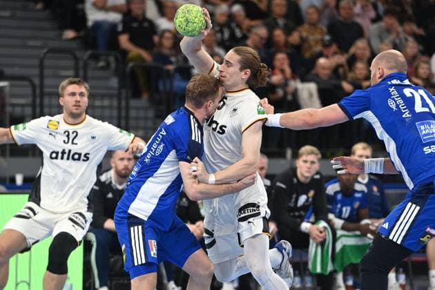 Juri KNORR GER , action,duel handball international Germany GER Iceland ISL 29 31 on 02 11 2025 SAP GARDEN