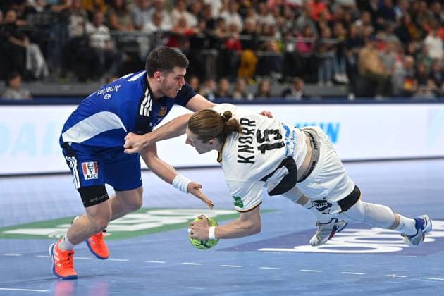 Juri KNORR GER , action,duel handball international Germany GER Iceland ISL 29 31 on 02 11 2025 SAP GARDEN