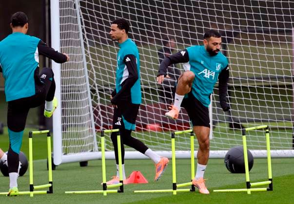 3rd November 2025; Anfield, Liverpool, Merseyside, England; UEFA Champions League Football, Liverpool versus Real Madrid press conference, PK, Pressekonferenz Mohamed Salah of Liverpool during the open training session ahead of tomorrow s Champions League Group match vs Real Madrid  AlanxMartin