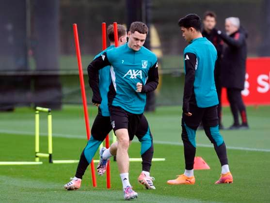 3rd November 2025; Anfield, Liverpool, Merseyside, England; UEFA Champions League Football, Liverpool versus Real Madrid press conference, PK, Pressekonferenz Florian Wirtz of Liverpool warms up before the open training session ahead of tomorrow s Champions League Group match vs Real Madrid  AlanxMartin
