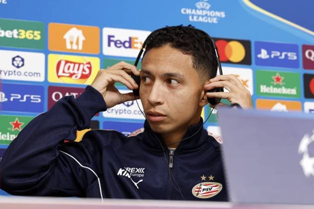 PIRAEUS - Mauro Junior of PSV Eindhoven during the MD-1 press conference, PK, Pressekonferenz prior to the UEFA Champions League match against Olympiacos FC at the Georgios Karaiskakis Stadium on November 3, 2025, in Piraeus, Greece. ANP MAURICE VAN STEEN UEFA Champions League 2025-2026 xVIxANPxSportx xxANPxIVx 541133580 originalFilename: 541133580.jpg