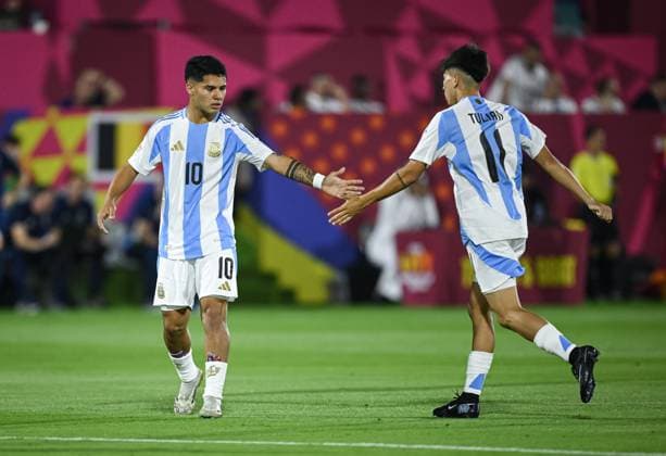 Football, Juniors U 17 World Cup 2025 Preliminary round 03 11 2025 Group D Argentina Belgium JUBEL Argentina Uriel Ojeda li and Ramiro Tulian