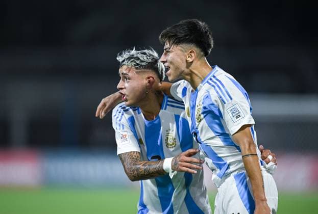 Soccer, Juniors U 17 World Cup 2025 Preliminary round 03 11 2025 Group D Argentina Belgium JUBEL Argentina Goalscorers for 1 0 Ramiro Tulian re and Simon Escobar