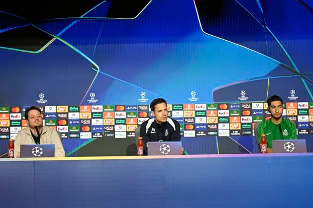 Atletico de Madrid v Royale Union Saint-Gilloise - UEFA Champions League Media Activities 03 11 2025 MADRID, SPAIN - NOVEMBER 03 : Hubert David head coach of Union Saint-Gilloise and Ait El Hadj Anouar midfielder of Union Saint-Gilloise talking to the press during a press conference, PK, Pressekonferenz ahead of the UEFA Champions League 2025 26 League Phase MD4 match between Atletico de Madrid and Royale Union Saint-Gilloise on November 3, 2025 in Madrid, Spain, 03 11 2025 Madrid Spain  Copyright: xJanxDexMeuleneirx