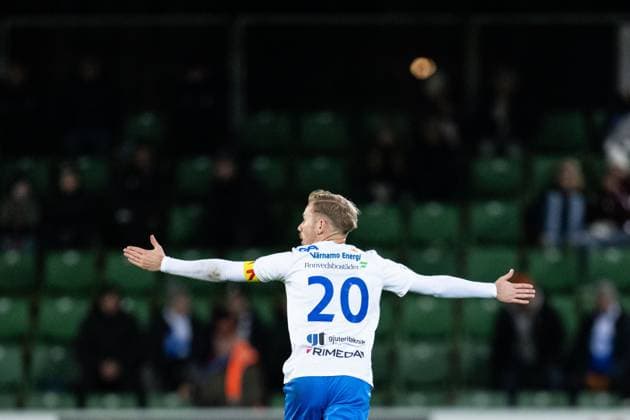251103 Värnamos Freddy Winsth reacts during the Allsvenskan football match between Värnamo and Mjällby on November 3, 2025 in Värnamo  Copyright: NICLASxJÖNSSON BB251103NO020