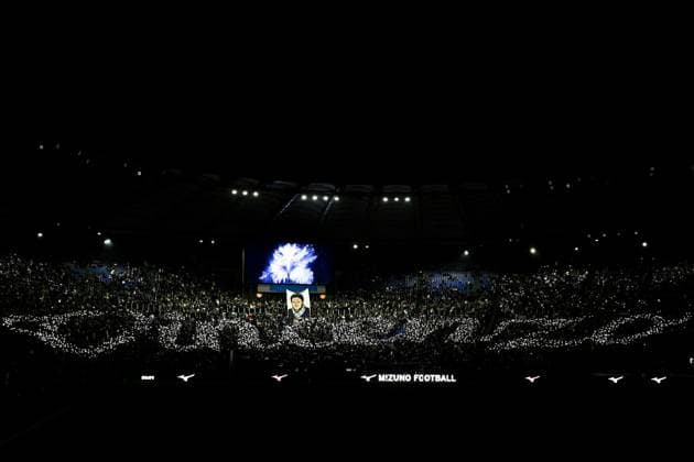 Lazio fans show a choreography in memory of Vincenzo Paparelli a fan killed during a derby Lazio against Roma during the Serie A 2025 2026 football match between SS Laziio and Cagliari Calcio at Stadio Olimpico in Rome (Italy), November 3, 2025. AndreaxStaccioli