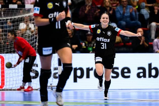 Gummersbach Handball Women European Championship Qualification, Germany North Macedonia Alexia Hauf Germany Cheers Joy Emotion Goal celebration Goalscorer Gummersbach Schwalbe Arena Germany