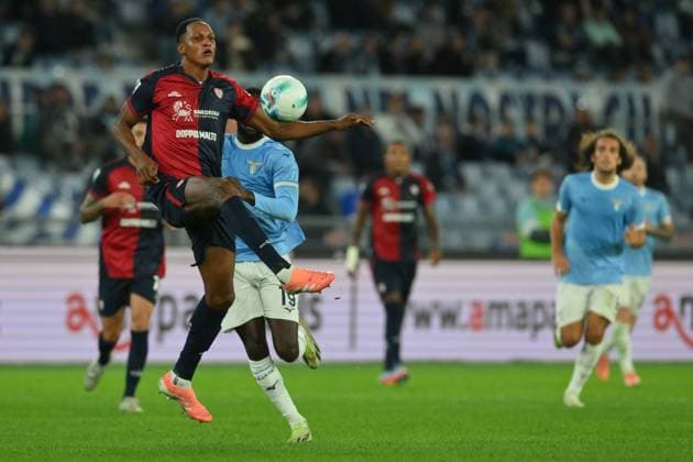 3rd November 2025, Stadio Olimpico, Rome, Italy; Italian Serie A Football; Lazio versus Cagliari; Yerry Mina of Cagliari under pressure from Boulaye Dia of SS Lazio  AllShotLive