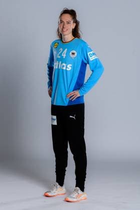 Gummersbach Handball Women Germany Photo shoot Goalkeeper Sarah Wachter Germany Gummersbach Schwalbe Arena Germany