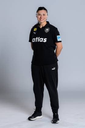 Gummersbach Handball Women Germany Photo shoot Goalkeeping coach Jasmina Rebmann Jankovic Germany Gummersbach Schwalbe Arena Germany