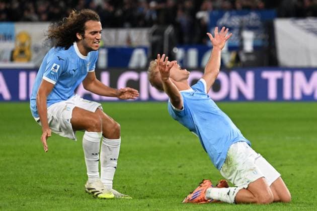 Soccer, serie A Enilive match, SS Lazio v Cagliari Gustav Isaksen of SS Lazio celebrates scoring his goal during the serie A Enilive match between SS Lazio v Cagliari at olimpico stadium in Rome, November 03rd, 2025 Imago-Images Emmefoto Copyright: xImago-Images Emmefotox