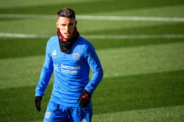 LEVERKUSEN, GERMANY - 4 NOVEMBER, 2025: Alejandro Grimaldo - UEFA Champions League, MD-1, Practice Bayer 04 at BayArena.  Copyright: xx