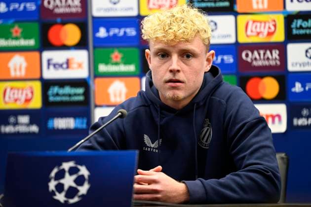 Club Brugge v Barcelona - UEFA Champions League Media Activities 04 11 2025 BRUGGE, BELGIUM - NOVEMBER 04 : Seys Joaquim defender of Club Brugge talking to the press during a press conference, PK, Pressekonferenz ahead of the UEFA Champions League 2025 26 League Phase MD4 match between Club Brugge and Barcelona on November 4, 2025 in Brugge, Belgium, 04 11 2025 Brugge Belgium  Copyright: xTomasxSiskx