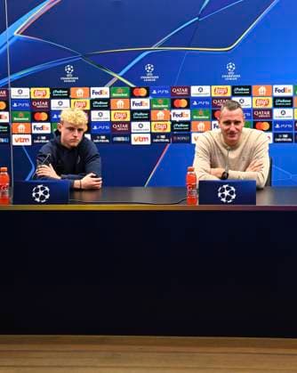 Club Brugge v Barcelona - UEFA Champions League Media Activities 04 11 2025 BRUGGE, BELGIUM - NOVEMBER 04 : Seys Joaquim defender of Club Brugge and Hayen Nicky head coach of Club Brugge talking to the press during a press conference, PK, Pressekonferenz ahead of the UEFA Champions League 2025 26 League Phase MD4 match between Club Brugge and Barcelona on November 4, 2025 in Brugge, Belgium, 04 11 2025 Brugge Belgium  Copyright: xTomasxSiskx